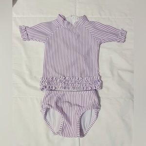 Ruffle butts girls swimsuit 2 piece purple and white stripes size 12-18 months
